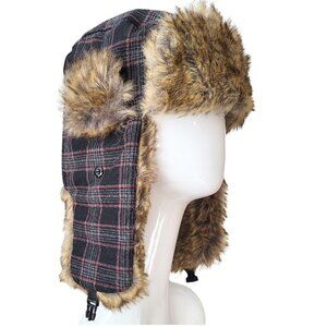 Black & Red Plaid Faux Fur Trapper Hat - Men's OS